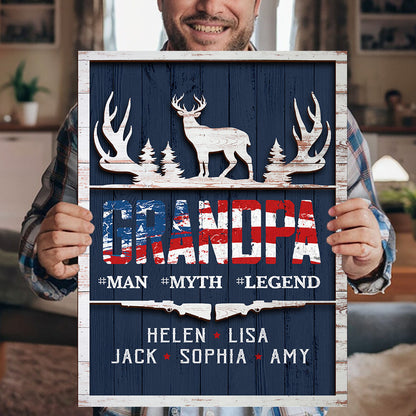 Personalized Papa Man Myth Legend Deer Hunting Wood Frame for Father's Day
