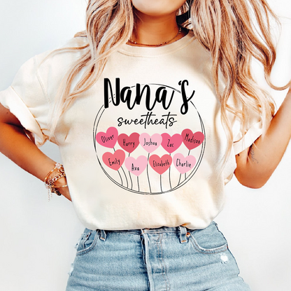Nana’s Sweethearts Shirt, Personalized Heart Names Family T Shirt