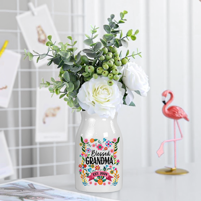 Blessed Grandma Est And Kids - Custom Home Decoration Flower Vase According To Family Requirements - Warm Gift For Mother's Day, Ceramic Flower Vase