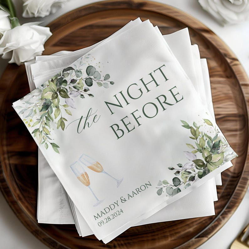 Personalized Wedding Napkins, Custom Rehearsal Dinner Napkins, Wedding Anniversary Engagement Printed Monogram Cocktail Beverage Luncheon
