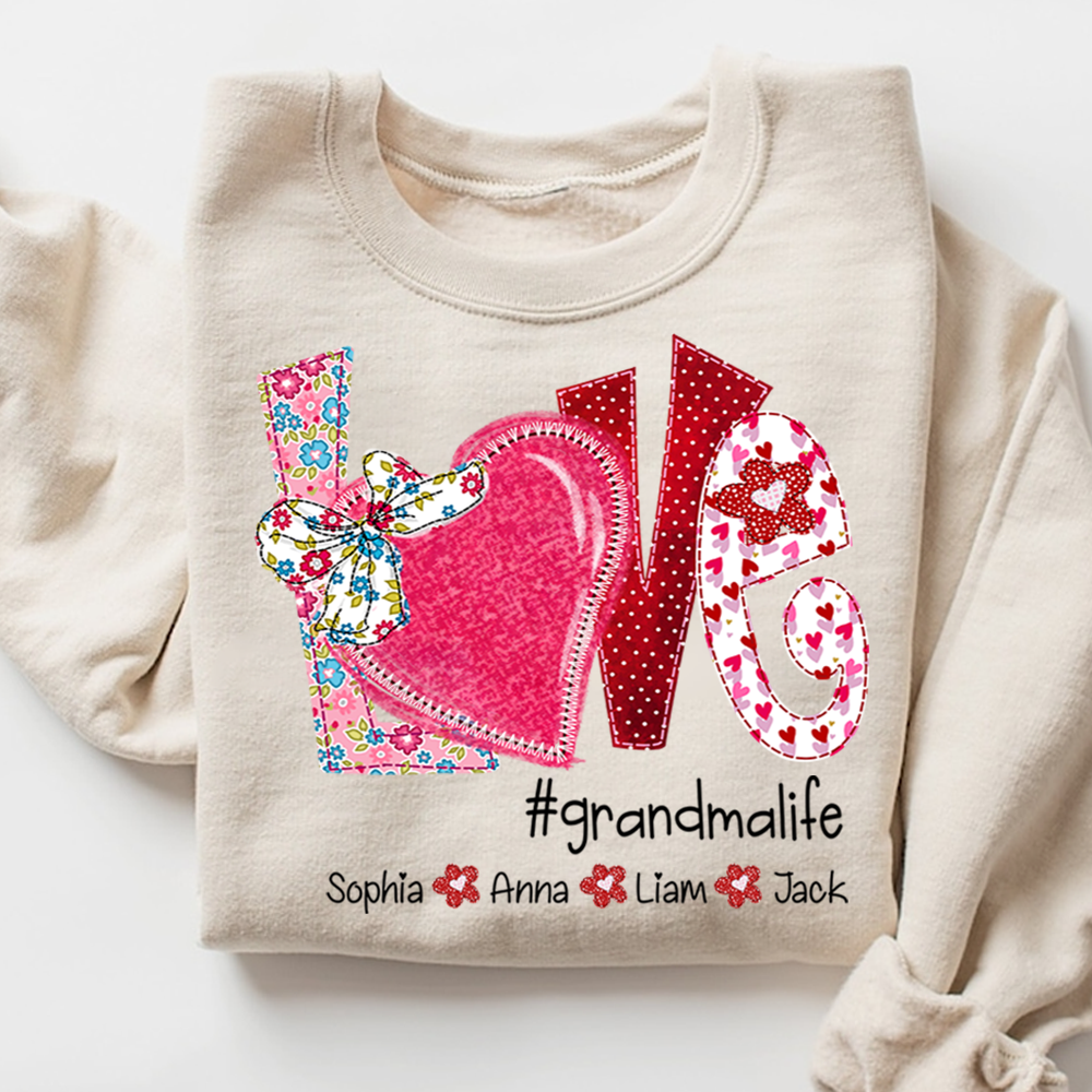 Personalized Love Grandma Sweatshirt, Valentine Heart Bow Gift for Grandma