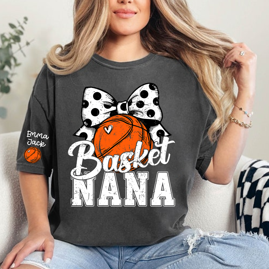 Basketball Game Day Nana T-Shirt, Custom Grandchildren Names Sports Fan Tee