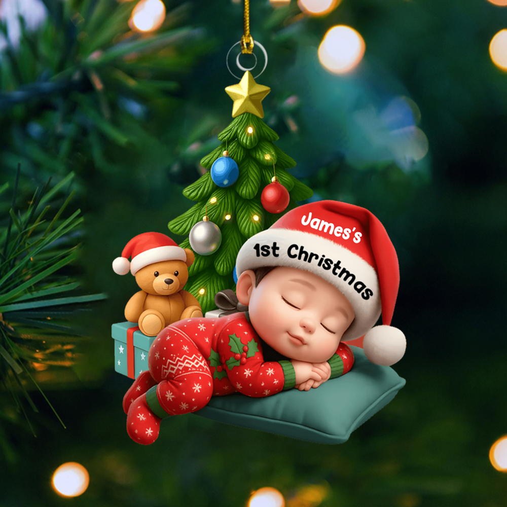 Personalized Baby’s First Christmas Ornament 2025 – Custom Name Sleeping Baby Ornament, Keepsake Gift for New Parents Ornament