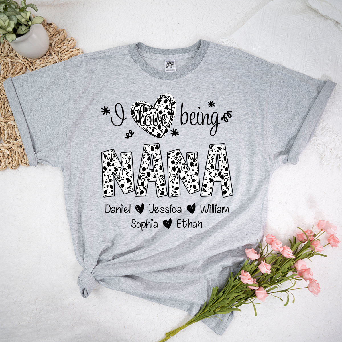 I Love Being Nana Shirt with Names, Floral Grandma Tee, Mother’s Day Gift for Nana