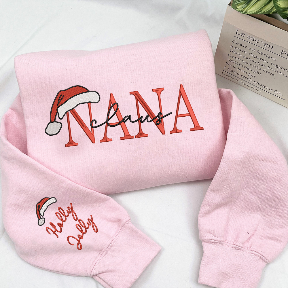 Nana Claus Christmas And Kids Embroidered Sweatshirt