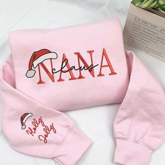 Nana Claus Christmas And Kids Embroidered Sweatshirt
