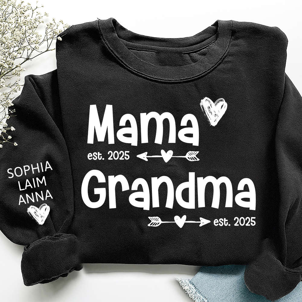 Personalized Mama Grandma Sweatshirt, Custom Est. 2025 Family Name Gift Shirt