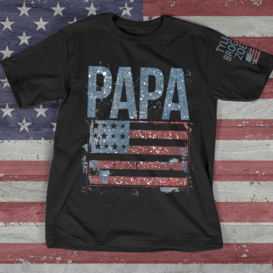 Custom American Flag Papa T-Shirt, Patriotic Papa Gift American Flag Tee