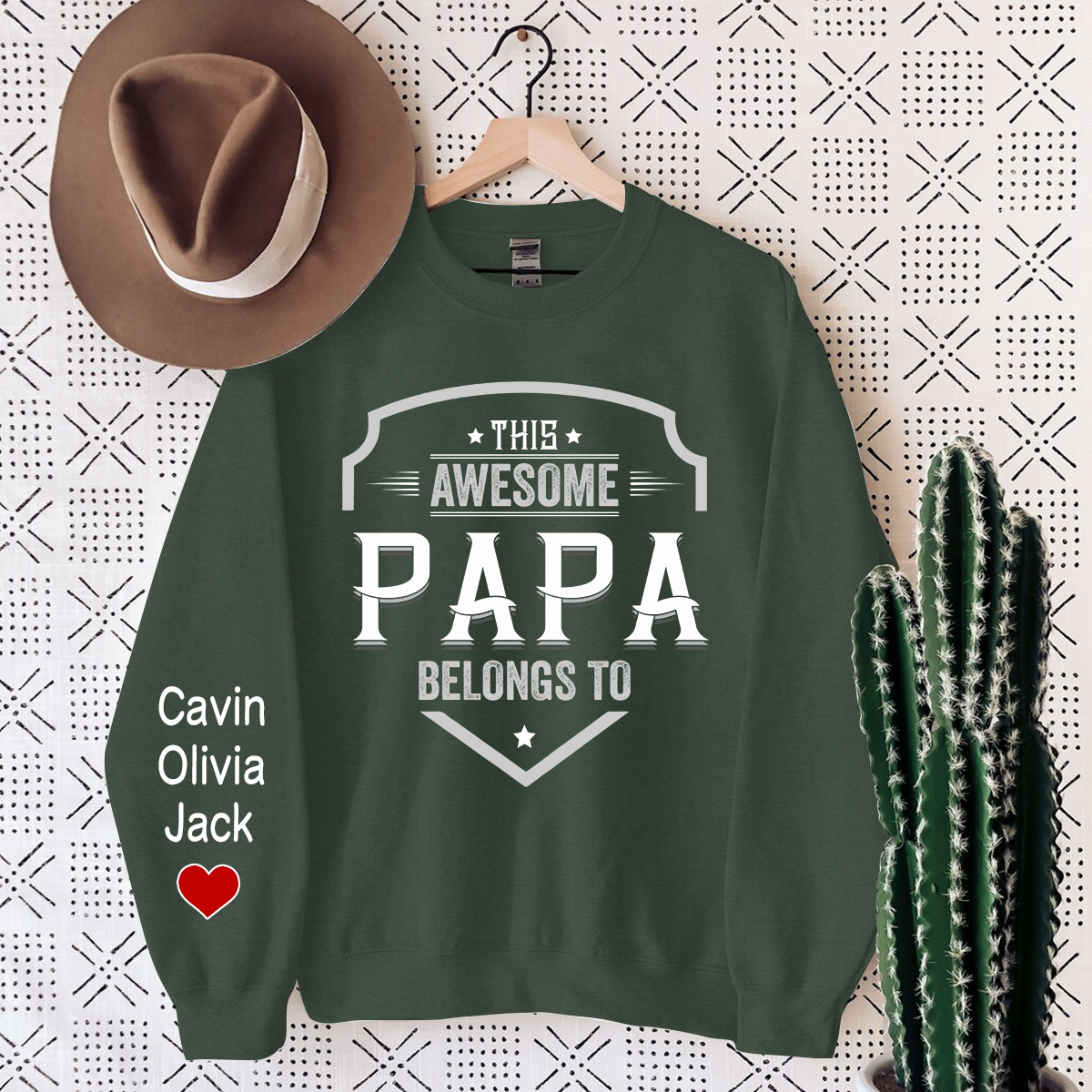 This Awesome Papa Belongs To, Custom Papa And Kids, Papa Gift Sweatshirt