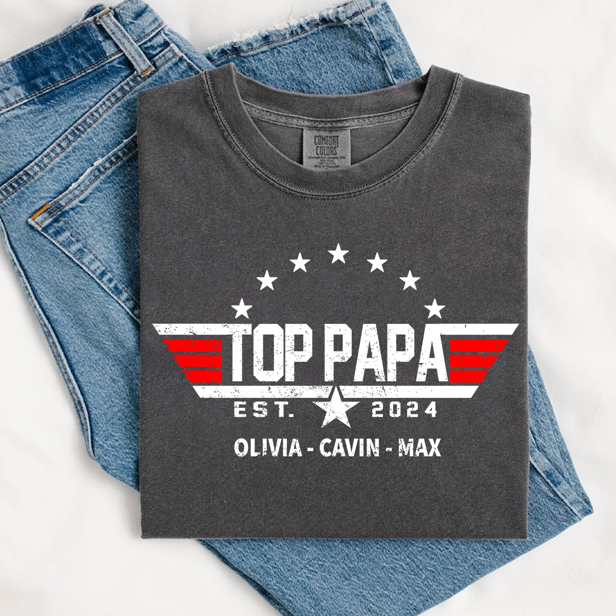 Comfort Colors® Custom Top Papa Est And Grandkids American 2025 T-Shirt
