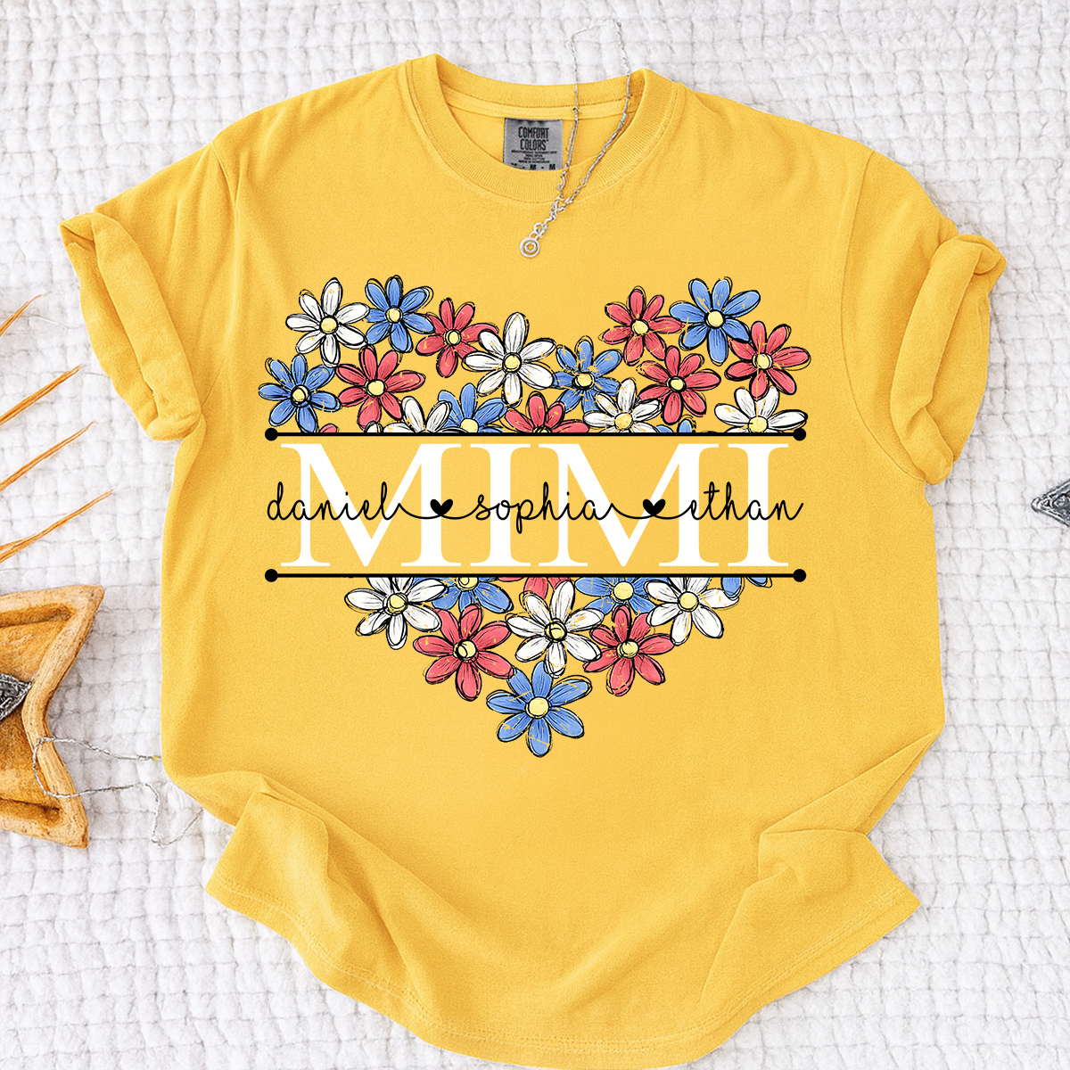 Comfort Colors® Mimi Shirt with A Unique American Flower Design, American Flag shirt, a gift for Grandma And Grandchildren