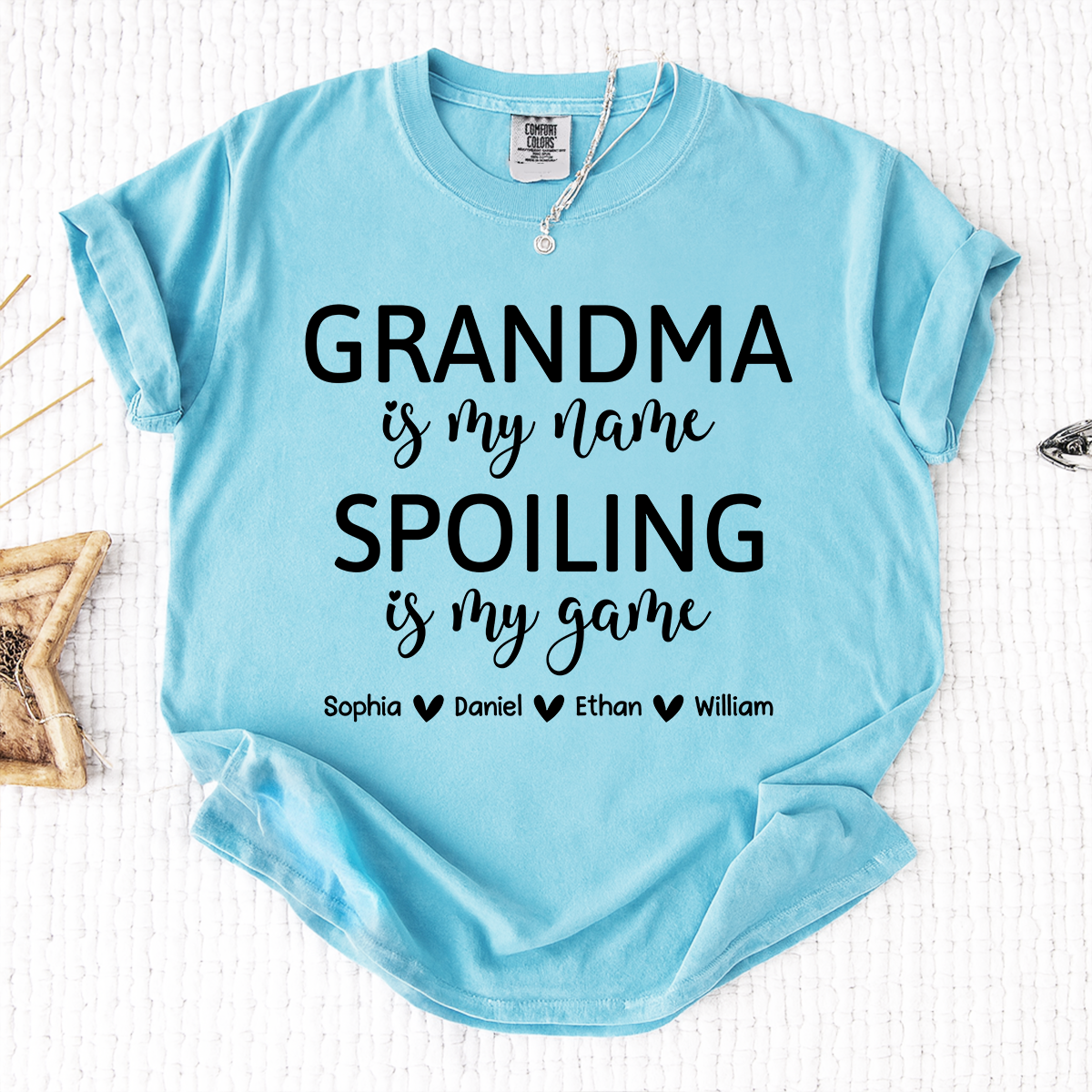 Comfort Colors Custom Grandma T Shirt with Kids Names Grandma is My Name Spoiling is My Game Personalized Family Shirt