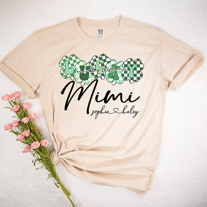 Custom Mimi Shirt with Grandchildren Names, Lucky Clover St Patrick’s Day Grandma Tee, Personalized Irish Style Family Shirt