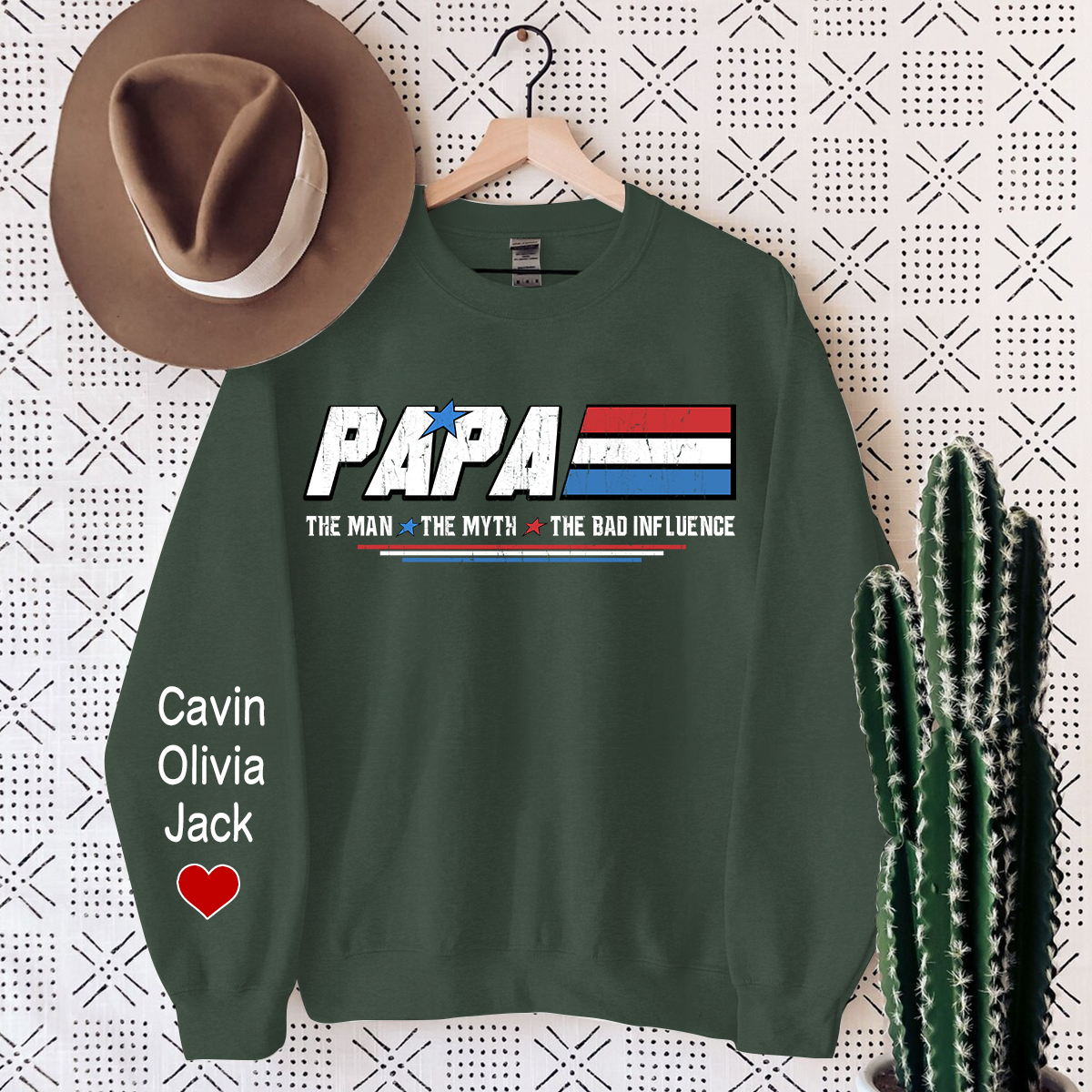 Papa The Man The Myth The Bad Influence, Custom Papa With Kids Sweatshirt