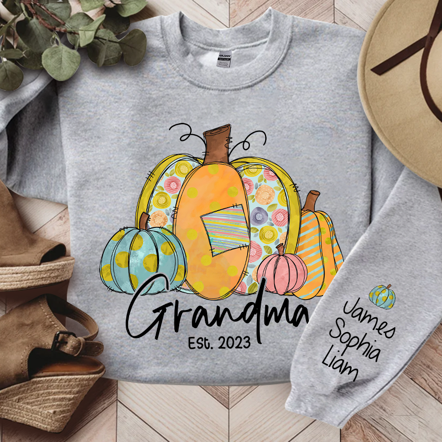 Personalized Grandma Pumpkin Fall Autumn And Kids Sweatshirt, Grandma Gift TH