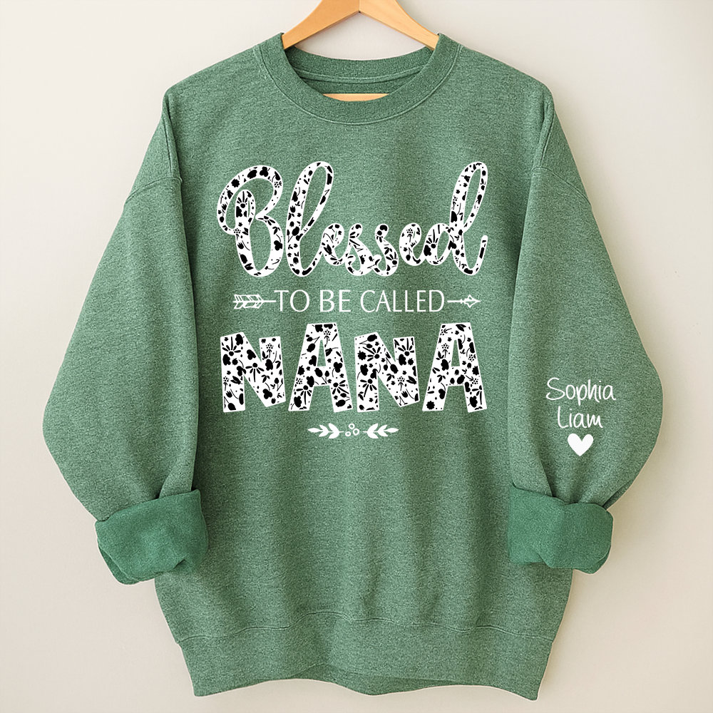 Personalized Nana Sweatshirt with Grandchildren Names, Blessed To Be Called Nana Cozy Crewneck
