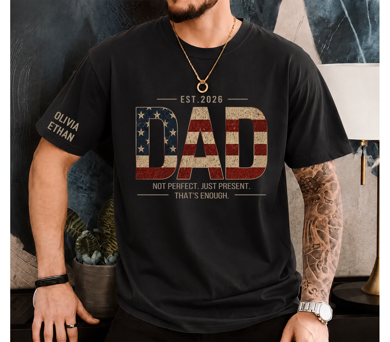 Personalized Dad T-Shirt – Not Perfect Just Present Patriotic Gift for Daddy Papa