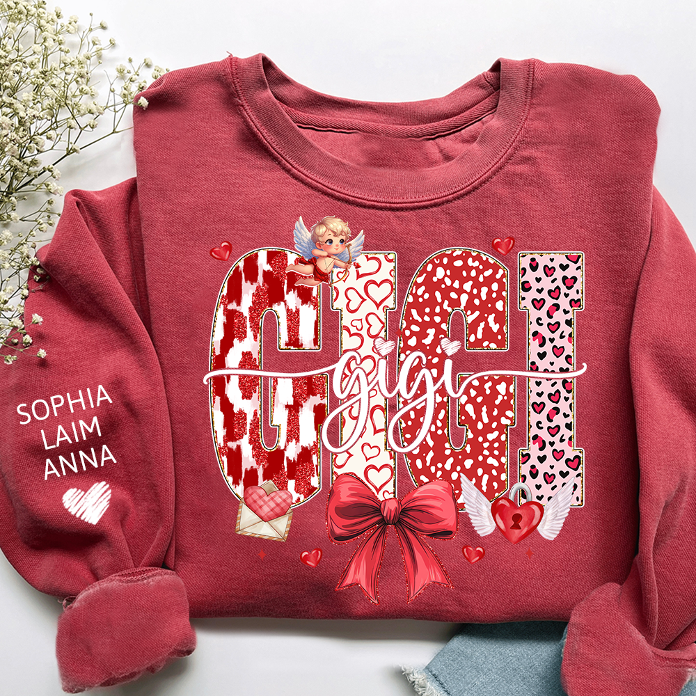 Personalized Valentine Gigi coquette Sweatshirt, Gifts for Grandma, Custom Grandma and Grandchild Names