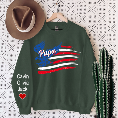 Personalized Papa American Flag, Custom Papa And Kids Sweatshirt