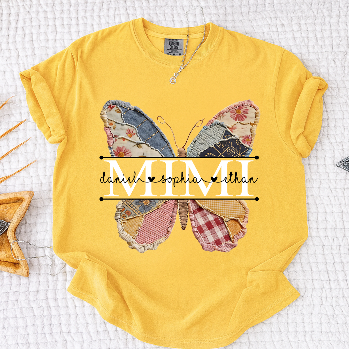 Comfort Personalized Mimi Butterfly Shirt, Custom Grandchildren Names Family T Shirt