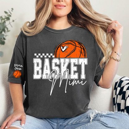 Custom Basketball Mimi Shirt, Personalized Family Tee with Grandchildren Names and Basketball Graphic