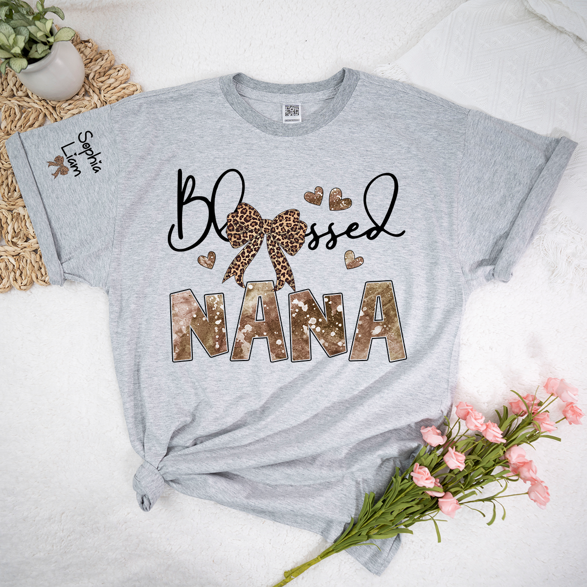 Blessed Nana Grandma Shirt, Elegant Nana T Shirt with Bow and Hearts, Family Gift