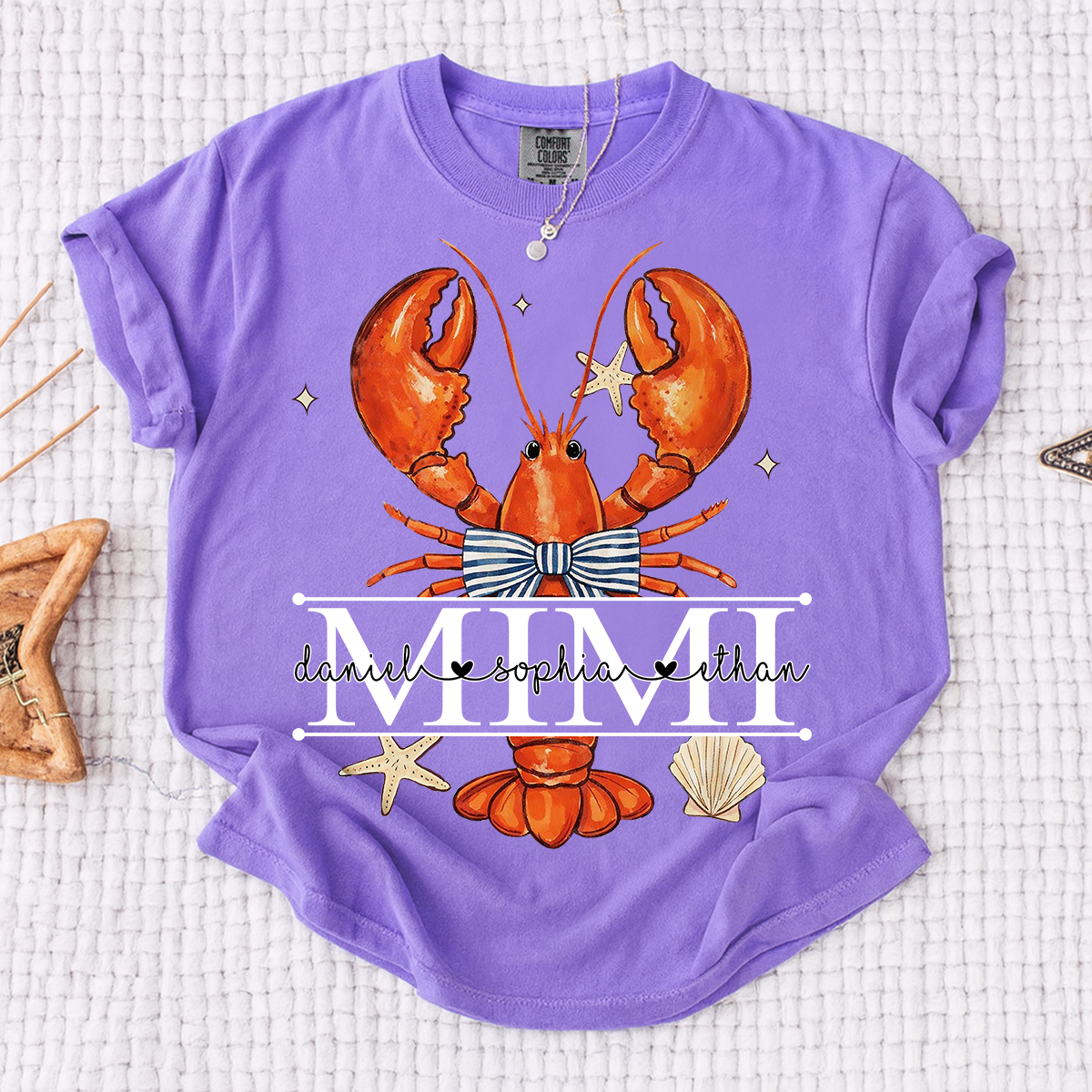 Comfort Colors® Lobster Mimi Shirt for Grandma, Customizable Name Summer T-Shirt, Fun Seafood Design Tee