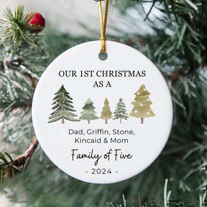 Personalized Our First Christmas Family of Three Ornament 2025, Custom Ceramic Ornament For Parents