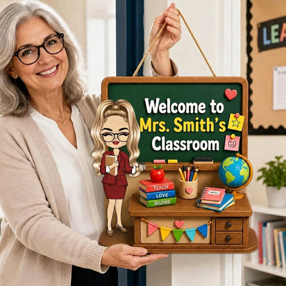 Teacher Welcome To Classroom Green Board - Personalized Wood Sign - Back To School, Classroom Decor