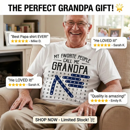 Grandpa's Favorite People Word Search Puzzle - Personalized Shirt - Gift For Grandpa, Dad