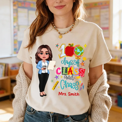 100 Days Of Class & Chaos Teacher - Personalized Shirt - 100 Days Of School Celebration