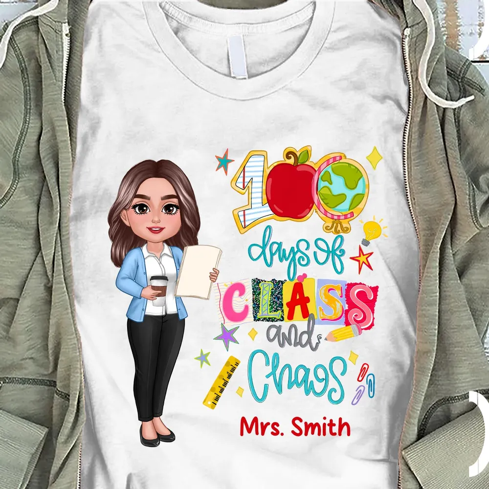 100 Days Of Class & Chaos Teacher - Personalized Shirt - 100 Days Of School Celebration