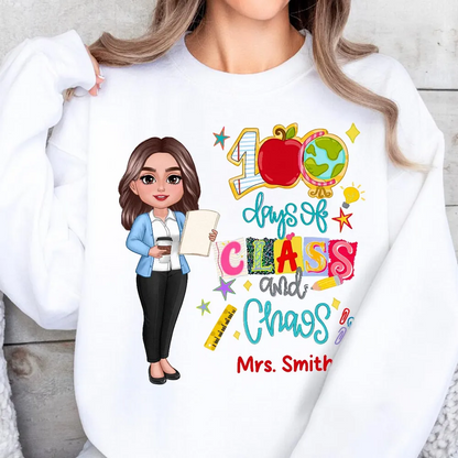 100 Days Of Class & Chaos Teacher - Personalized Shirt - 100 Days Of School Celebration