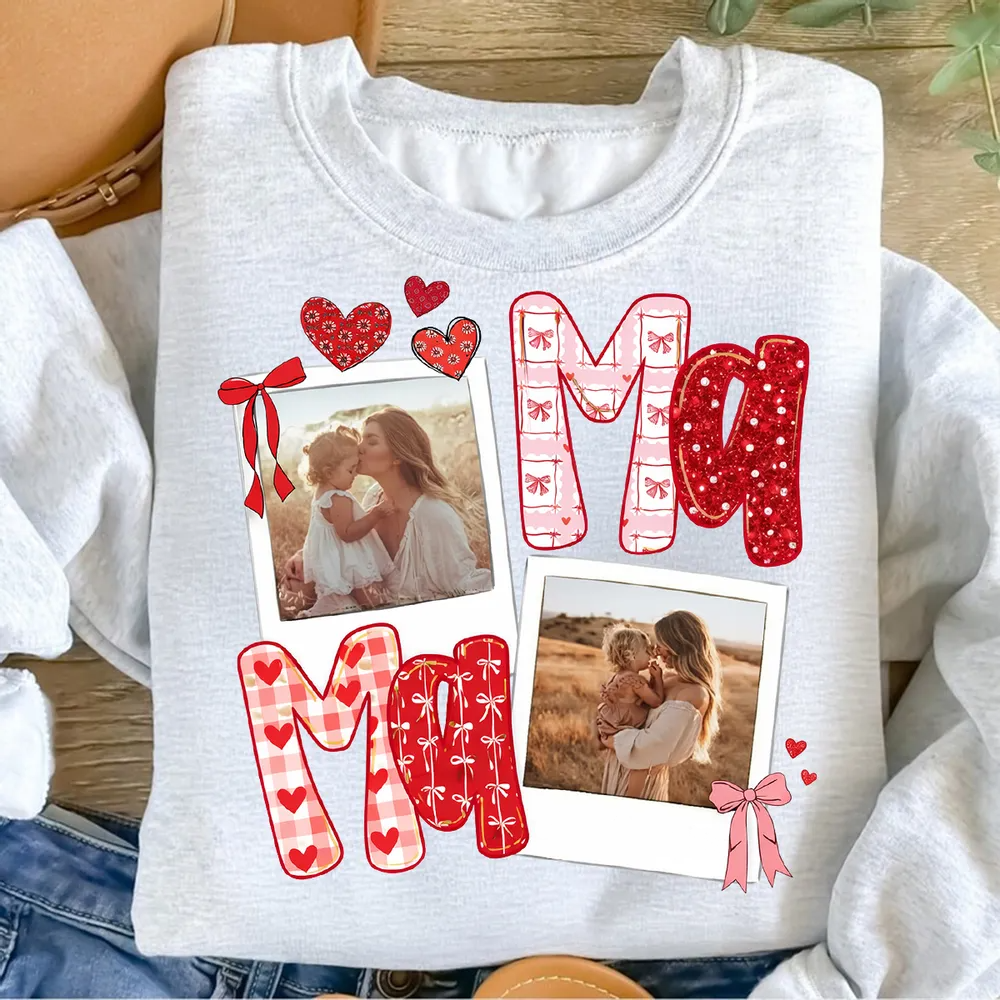 Preppy Gigi Valentine Glitter Effect Photo - Personalized Shirt - Heartfelt Gift for Mom Sweatshirt Oversized