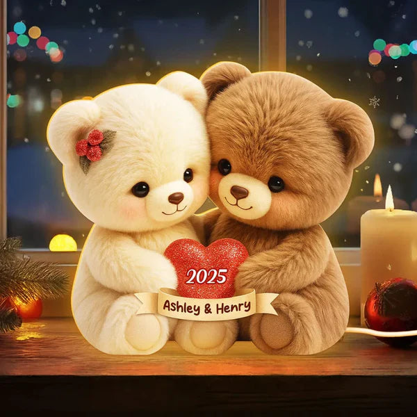Personalized Couple Bear LED Lamp with Names and Year, Romantic Gift for Anniversary Wedding Valentine