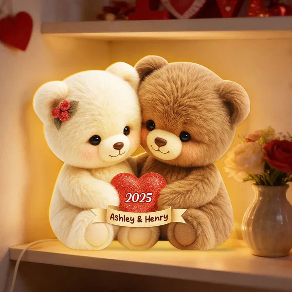 Personalized Couple Bear LED Lamp with Names and Year, Romantic Gift for Anniversary Wedding Valentine
