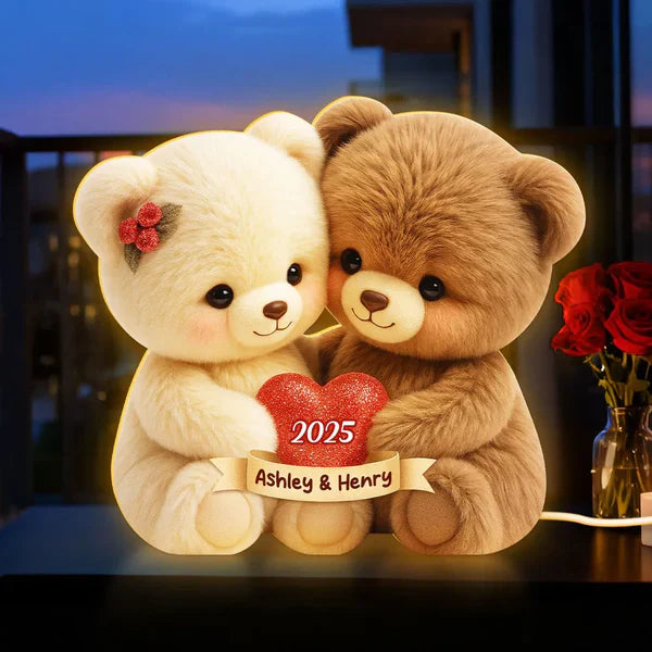 Personalized Couple Bear LED Lamp with Names and Year, Romantic Gift for Anniversary Wedding Valentine