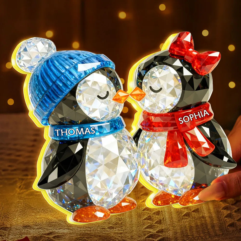 Custom Penguin Couple Acrylic Light Box with cozy atmosphere lighting, cute bedside lamp and unforgettable personalized gift for him or her Light Box