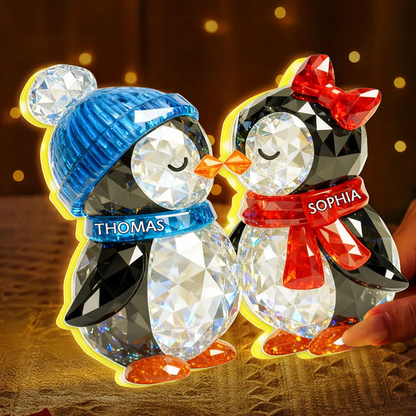 Custom Penguin Couple Acrylic Light Box with cozy atmosphere lighting, cute bedside lamp and unforgettable personalized gift for him or her Light Box