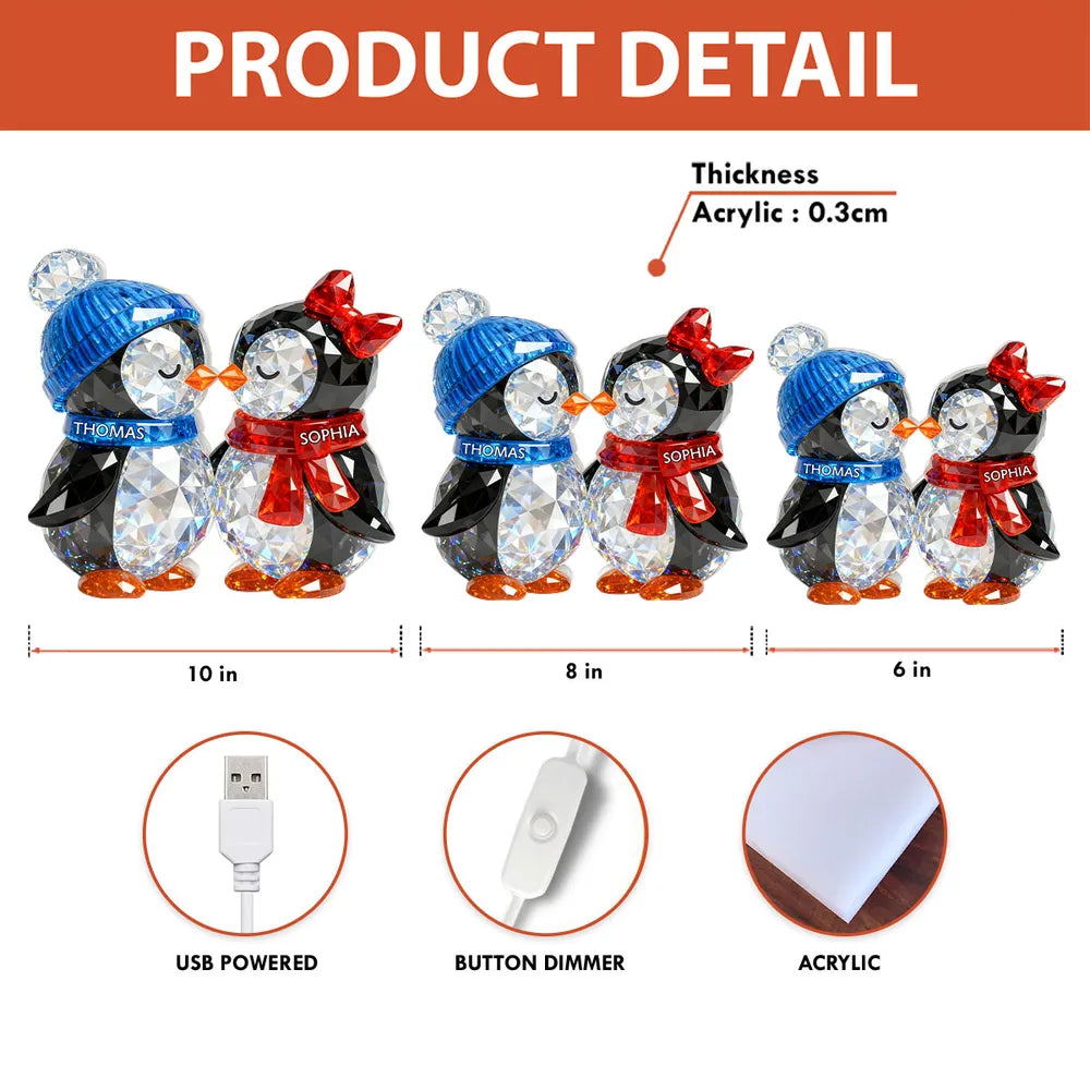 Custom Penguin Couple Acrylic Light Box with cozy atmosphere lighting, cute bedside lamp and unforgettable personalized gift for him or her Light Box