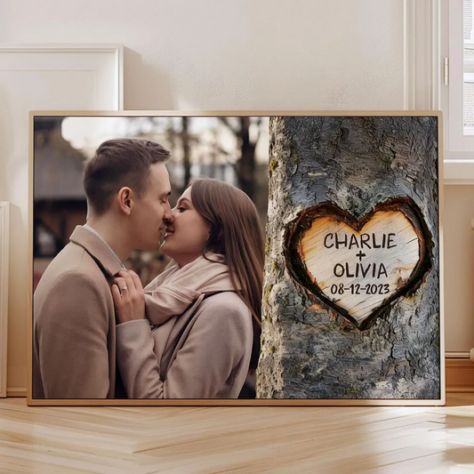 Personalized Couple Photo Wall Art With Names And Date, Romantic Love Home Decor Canvas