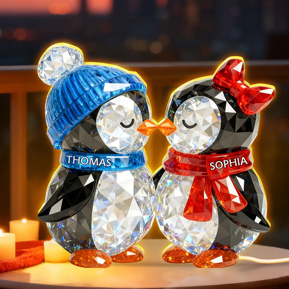 Custom Penguin Couple Acrylic Light Box with cozy atmosphere lighting, cute bedside lamp and unforgettable personalized gift for him or her Light Box