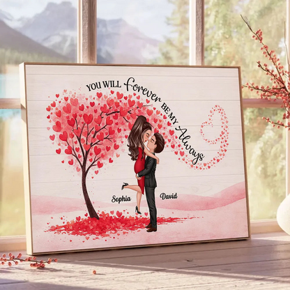 Personalized Couple Hugging Poster with Heart Tree Quote Wall Art Unique Romantic Gift for Wife Husband