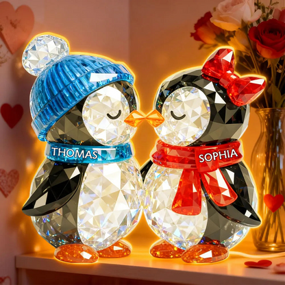 Custom Penguin Couple Acrylic Light Box with cozy atmosphere lighting, cute bedside lamp and unforgettable personalized gift for him or her Light Box