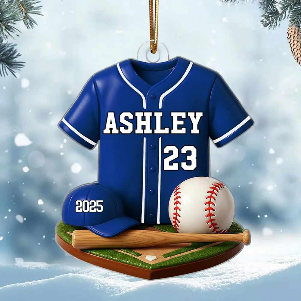 Custom Baseball Ornament – Personalized Acrylic Christmas Gift for Son, Boyfriend, Him, Jersey Kit Design with Name & Number Ornament