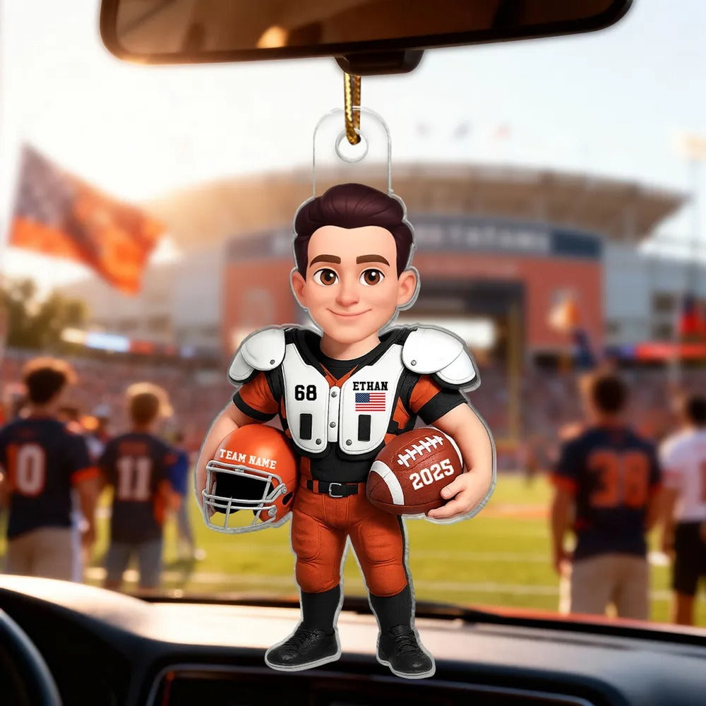 Personalized 3D Football Player Ornament – Custom Acrylic Design, Perfect Christmas Gift for Football Lovers & Family Ornament