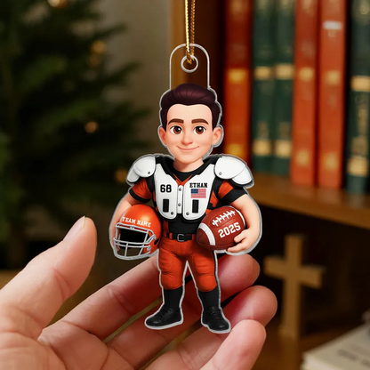 Personalized 3D Football Player Ornament – Custom Acrylic Design, Perfect Christmas Gift for Football Lovers & Family Ornament