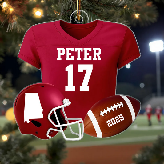 Personalized 3D Football Uniform Ornament – Custom State Map Acrylic Ornament, Proud American Gift for Football Players & Fans Ornament