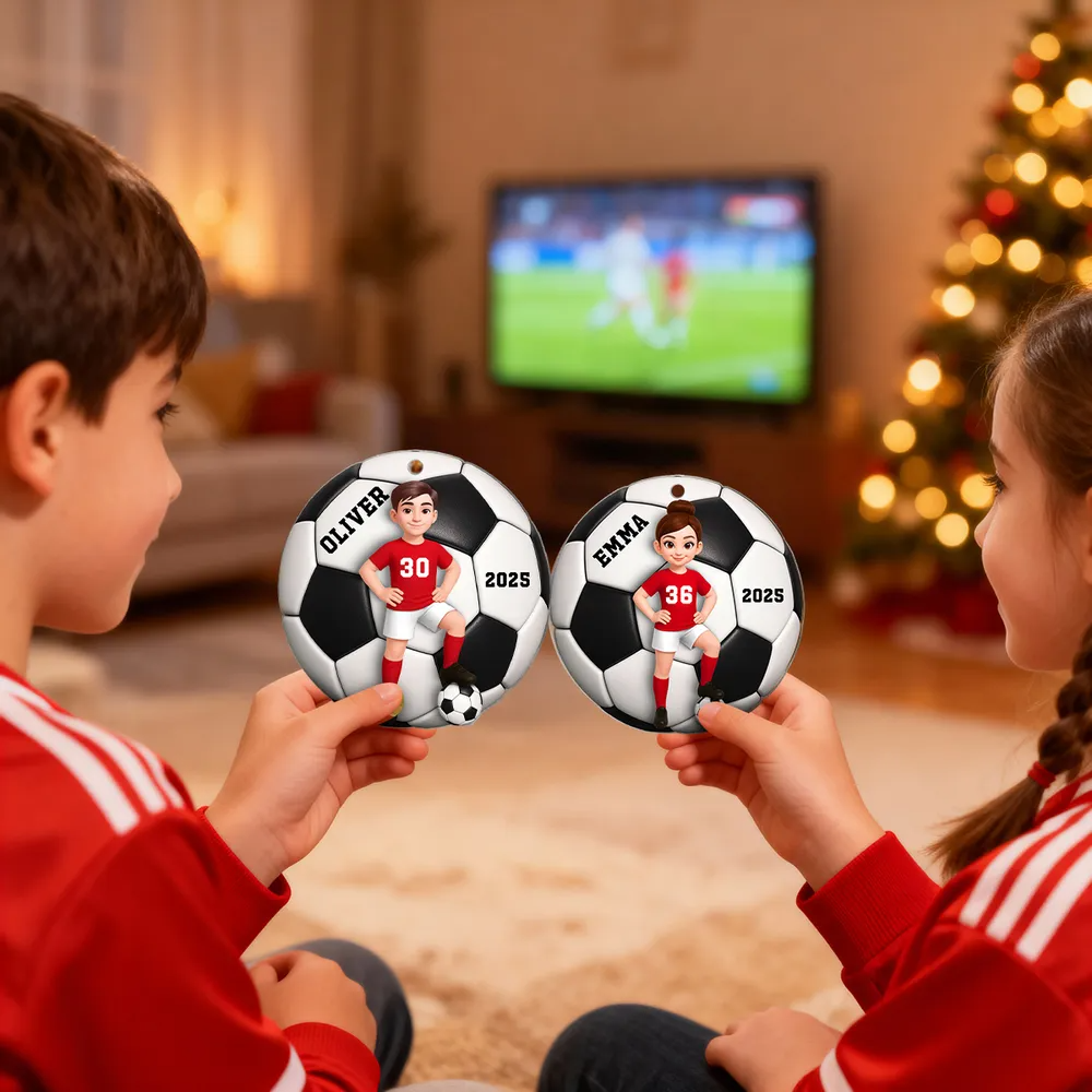 Soccer Girl Boy 3D Effect - Personalized Acrylic Ornament Ornament