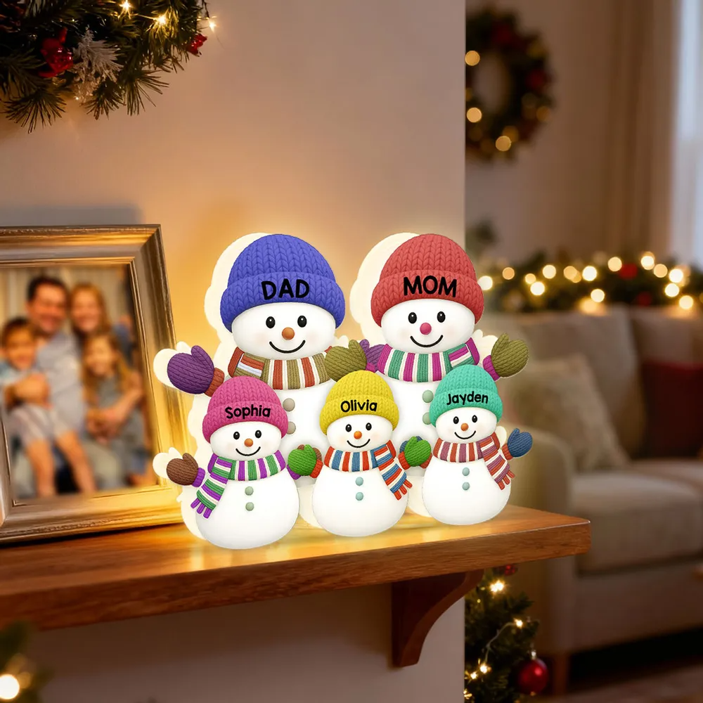 Personalized Dad and Mom Snowman Light Box – Custom Family Christmas Decoration, Cozy Holiday Gift for Parents and Kids Light Box